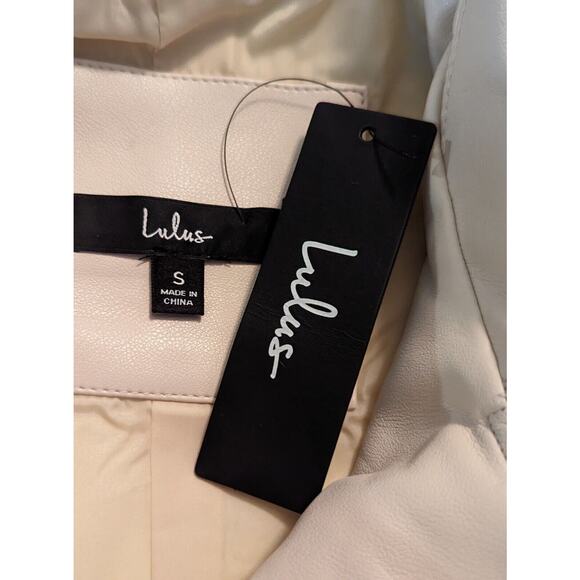 New Lulus sz S Faux Vegan Leather Moto Biker Jacket zippers beige Ga - Picture 4 of 4